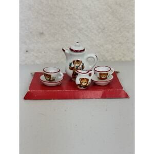 Reutter Mini Porzellan Set Miniature Teddy Bear Hand Painted Doll Tea Set VTG